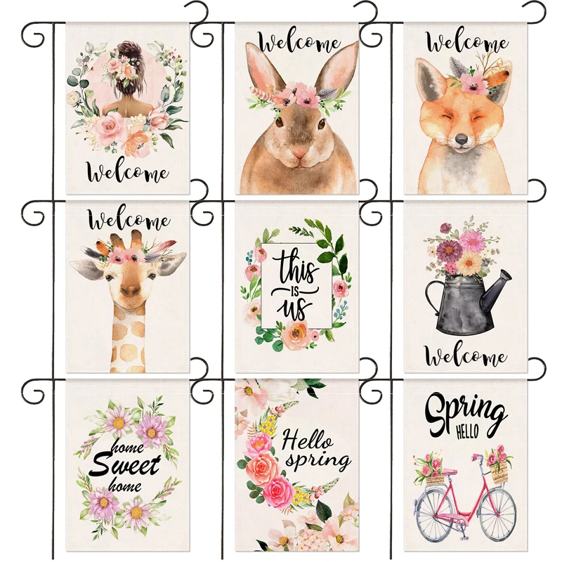 

Welcome Garden Flag Yard Banner for Outside Farmhouse Spring Holiday Decor with Bunny Tulip Flowers 30*45CM（11.81IN*17.71IN）