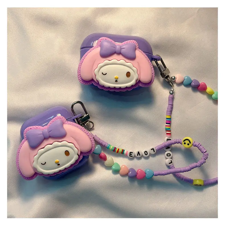 

Чехол для наушников Sanrio с браслетом My Melody для AirPods 1 2 3 Pro, мягкий чехол из ТПУ для Bluetooth наушников, защитный чехол, аксессуары