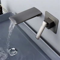 grey waterfall bathroom basin faucets brass single handle hot cold sink mixer taps with embedded box wall mounted brushed gold