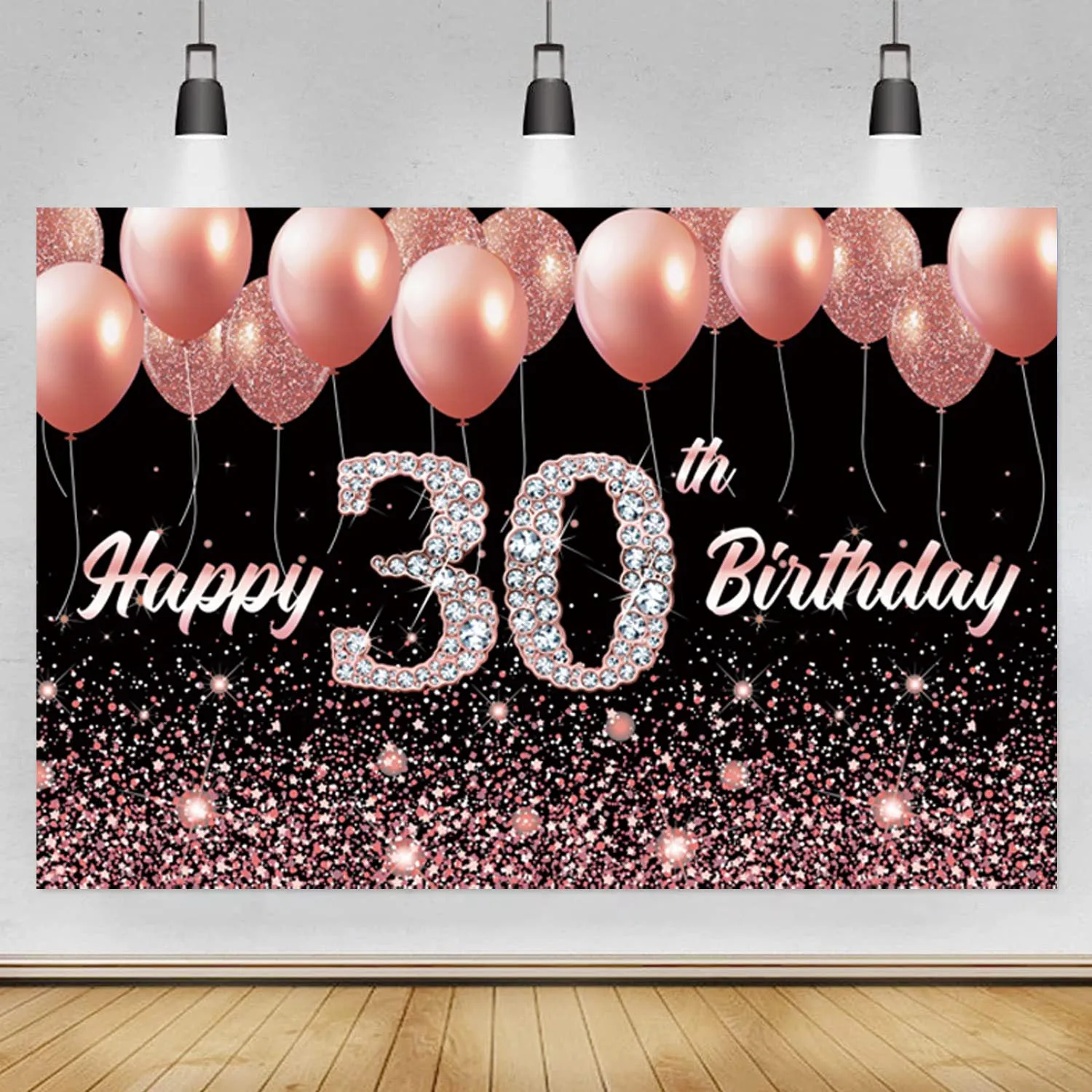 

Rose Gold 30th Birthday Backdrop Boys Girls Thirty Birthday Party Photography Background Photo Studio Props Banner