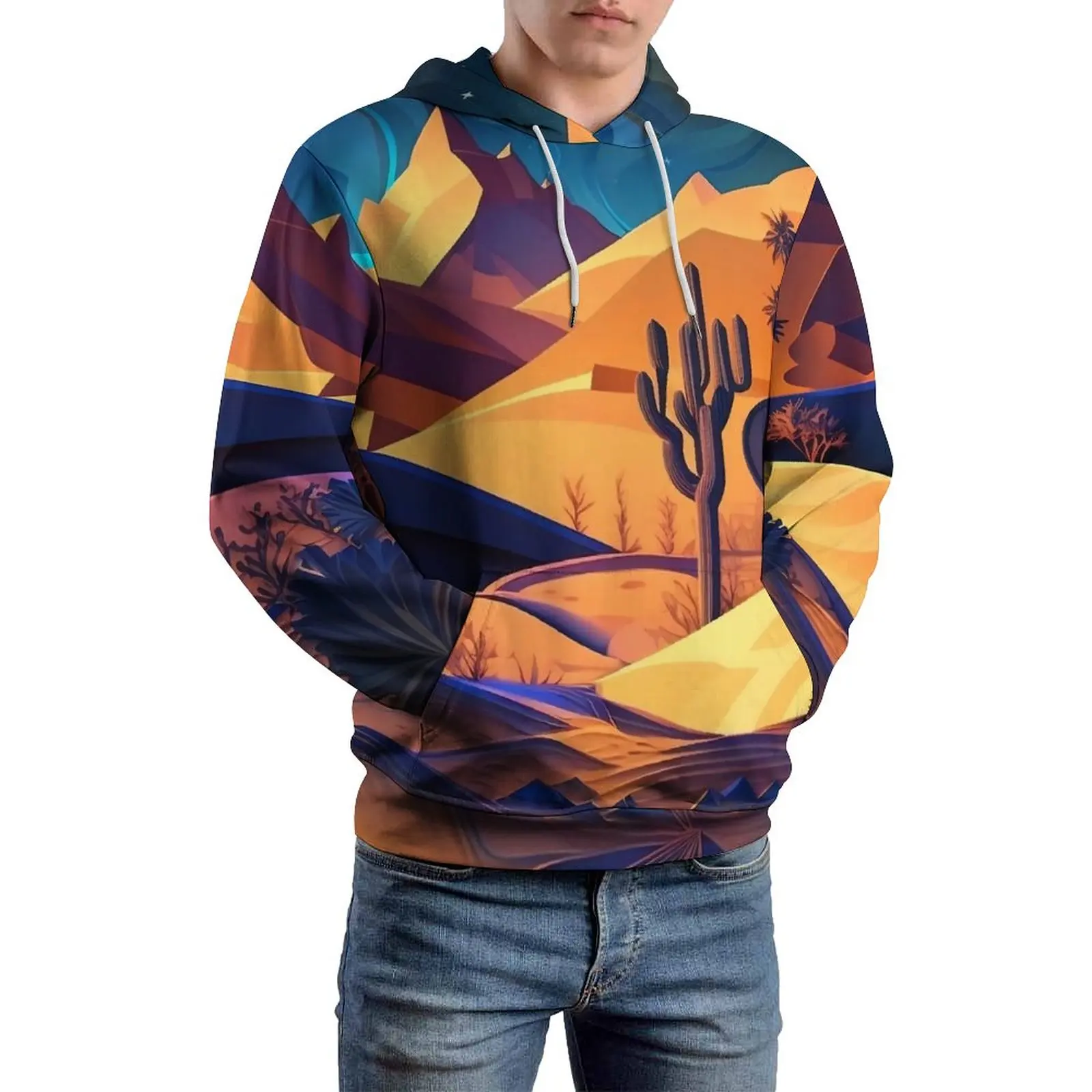 

Desert At Night Casual Hoodies Abstract Nature Classic Hoodie Male Long Sleeve Kawaii Print Hooded Sweatshirts Big Size 4XL 5XL