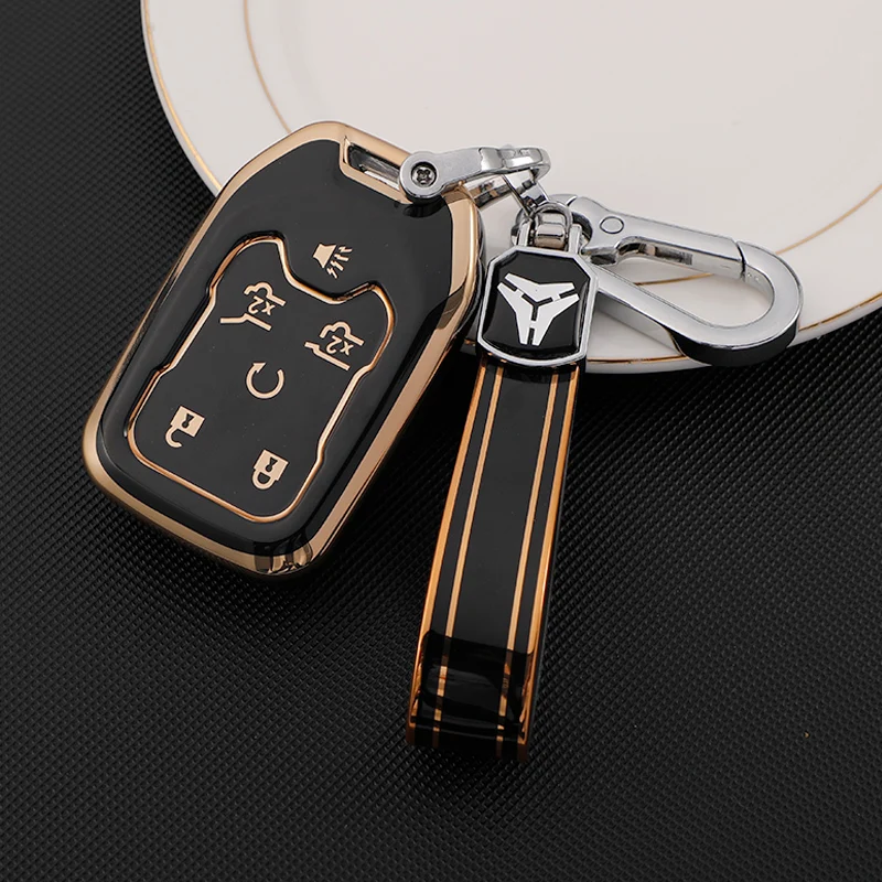 Защитный чехол для ключа автомобиля с кожаной оболочкой GMC Yukon Chevrolet Tahoe Suburban Smart Key