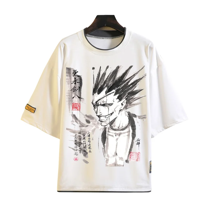 

Anime BLEACH Kurosaki ichigo Cosplay T-shirt Men women t shirt Summer Ink wash painting Short-sleeve Tees tops