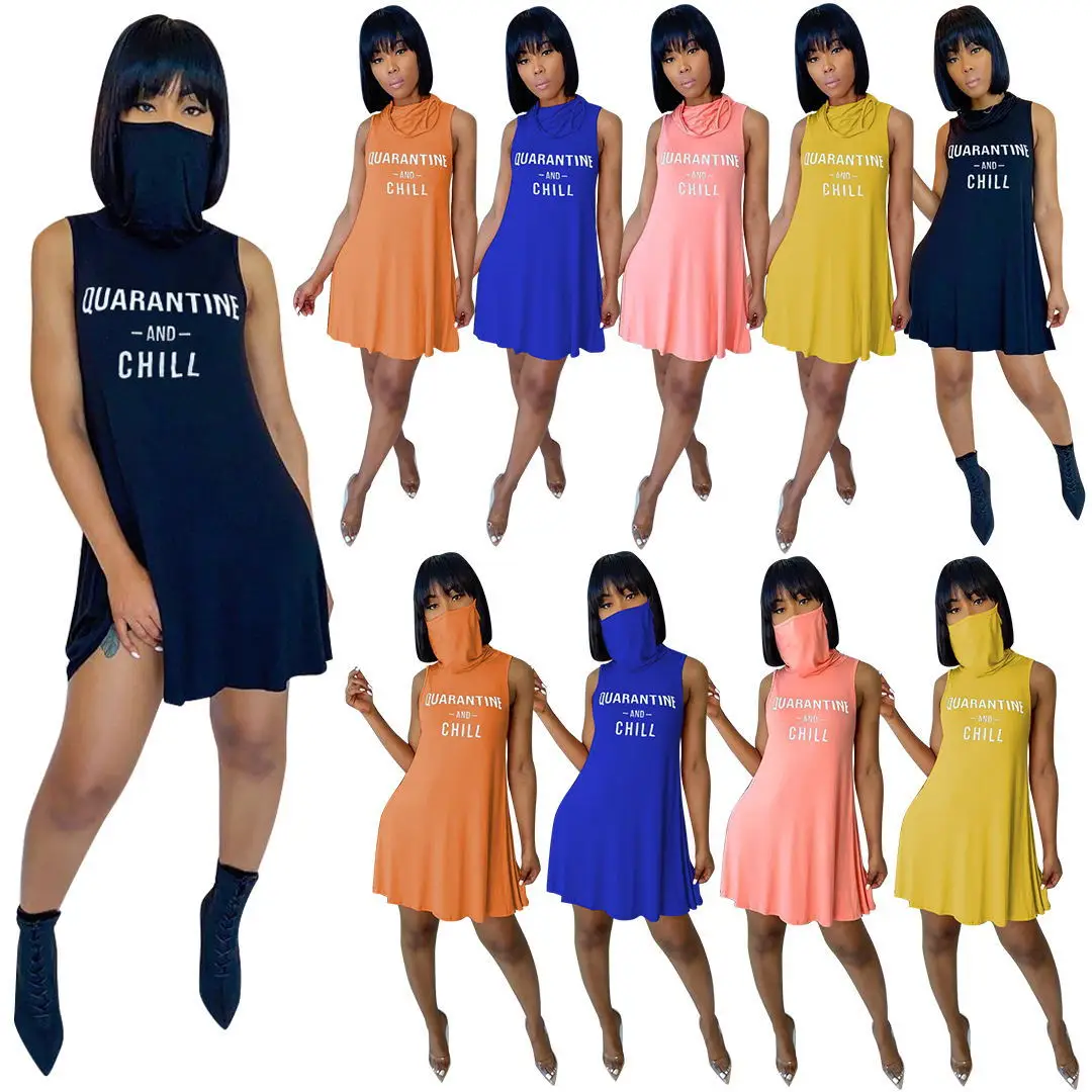 

Women's 2022 Summer Print Dresses Europe and America Hot Selling Veil Sleeveless Dress Summer Letter Print Dress