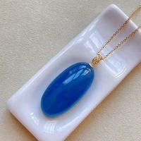 natural blue aquamarine quartz oval pendant brazil 3316mm women jewelry 18k gold deep blue aquamarine oval necklace aaaaa