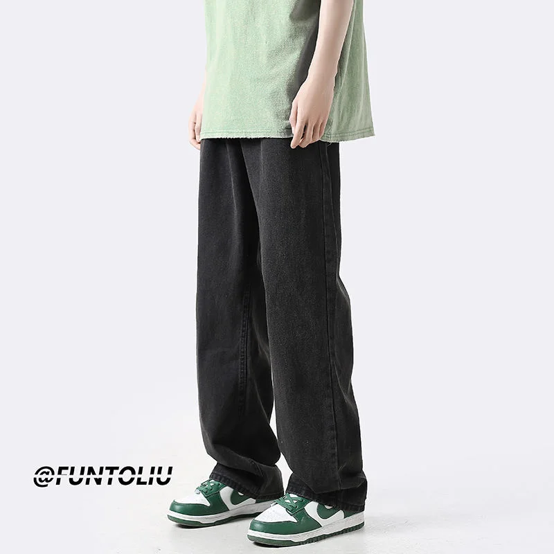 Green/Blue/Black/Pink Baggy Jeans Men Fashion Casual Wide Leg Jeans Mens Streetwear Loose Hip Hop Straight Denim Trousers Men