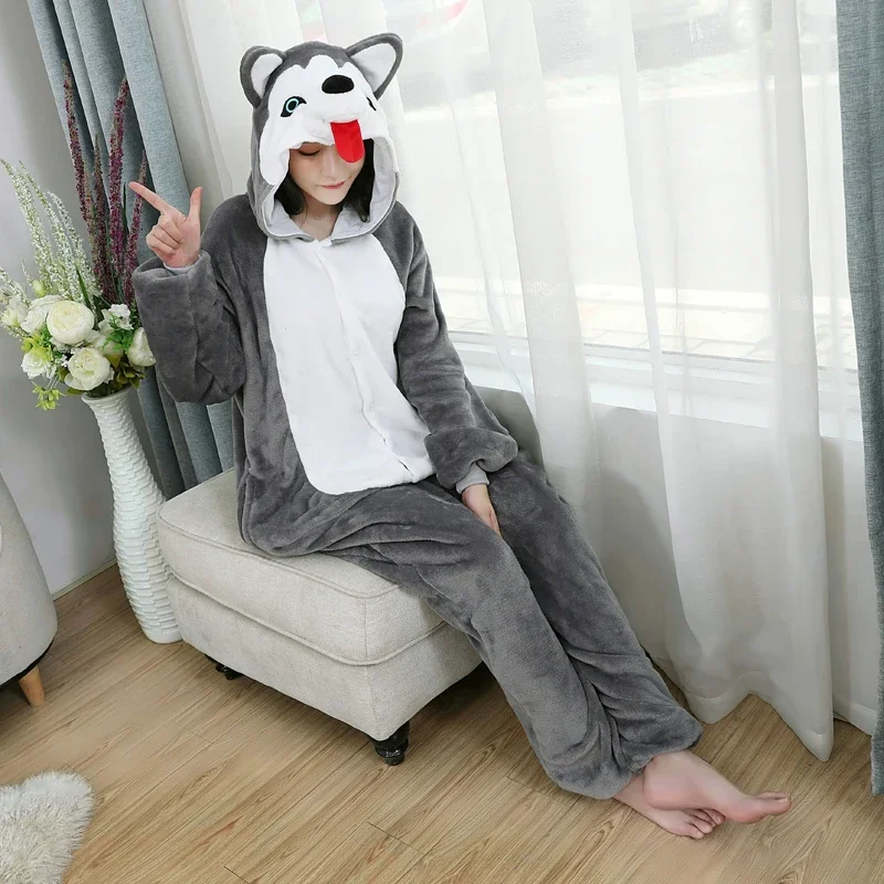 Фланелевые комбинезоны с собакой хаски для взрослых пижамы в стиле аниме