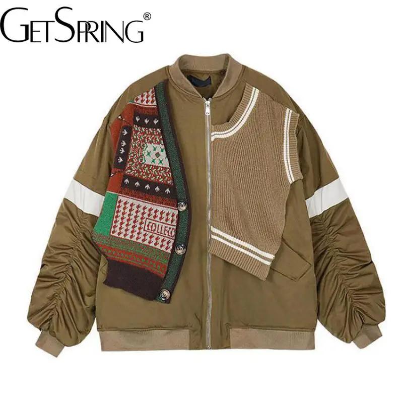 

GetSpring Женская парка, Асимметричная Лоскутная Женская зимняя верхняя одежда, куртка с хлопковой подкладкой, утепленное свободное повседневн...