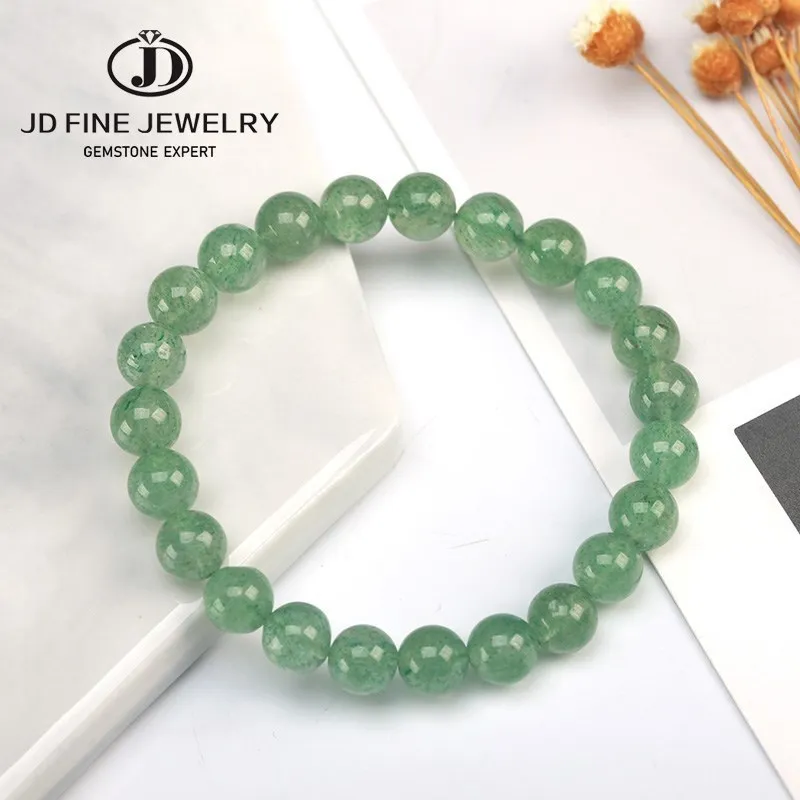 

JD Natural Green Strawberry Quartz Beads Bracelet Trendy Stretch Elastic Charm Yoga Energy Balance for Women Men Lovers Gift