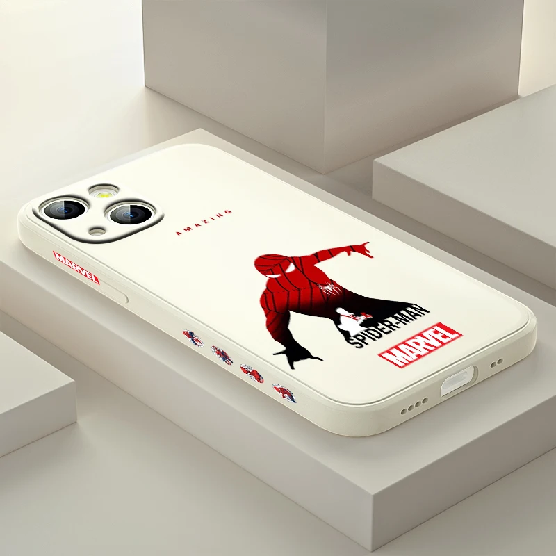

Marvel Spiderman cartoon For Apple IPhone 13 12 Mini 11 Pro XS MAX XR X 8 7 6S SE Plus Liquid Left Silicone Gel Phone Case