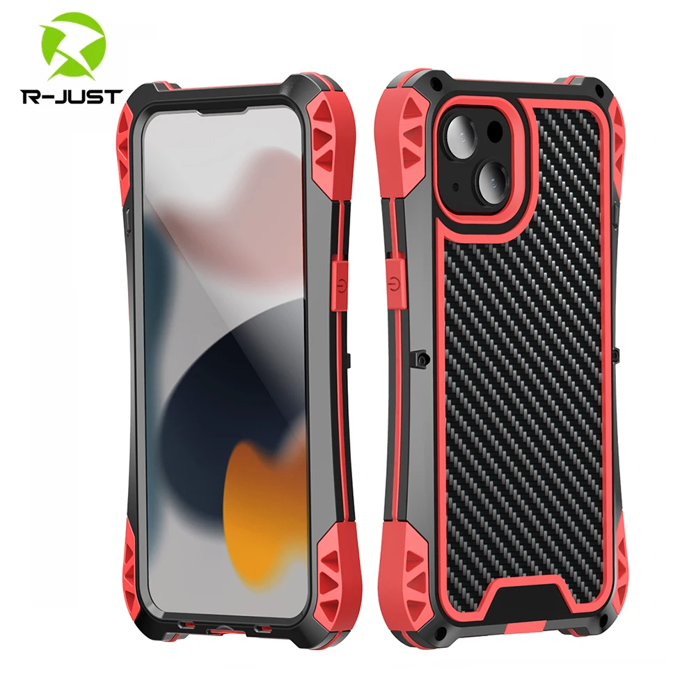 

Original R-JUST For iphone 13 Pro Max Case Metal Armor 13 Mini Tough Military Grade Shockproof Cover Built-in Protector Skins
