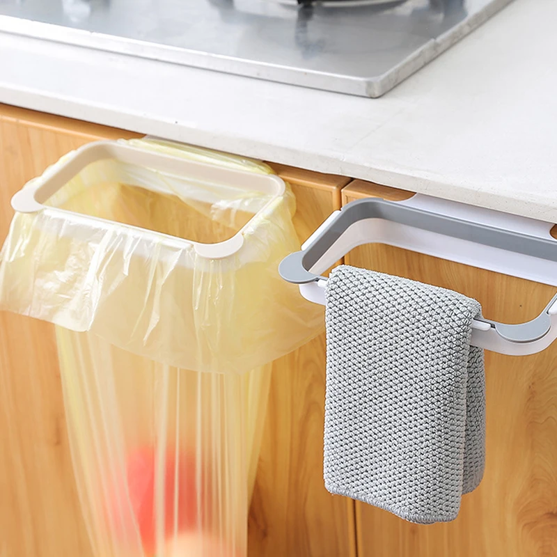 

Kitchen Cabinet Door Basket Hanging Trash Can Waste Bin Garbage Bag Holder Portable Kitchen Trash Bag Holder Kitchen Gadgets