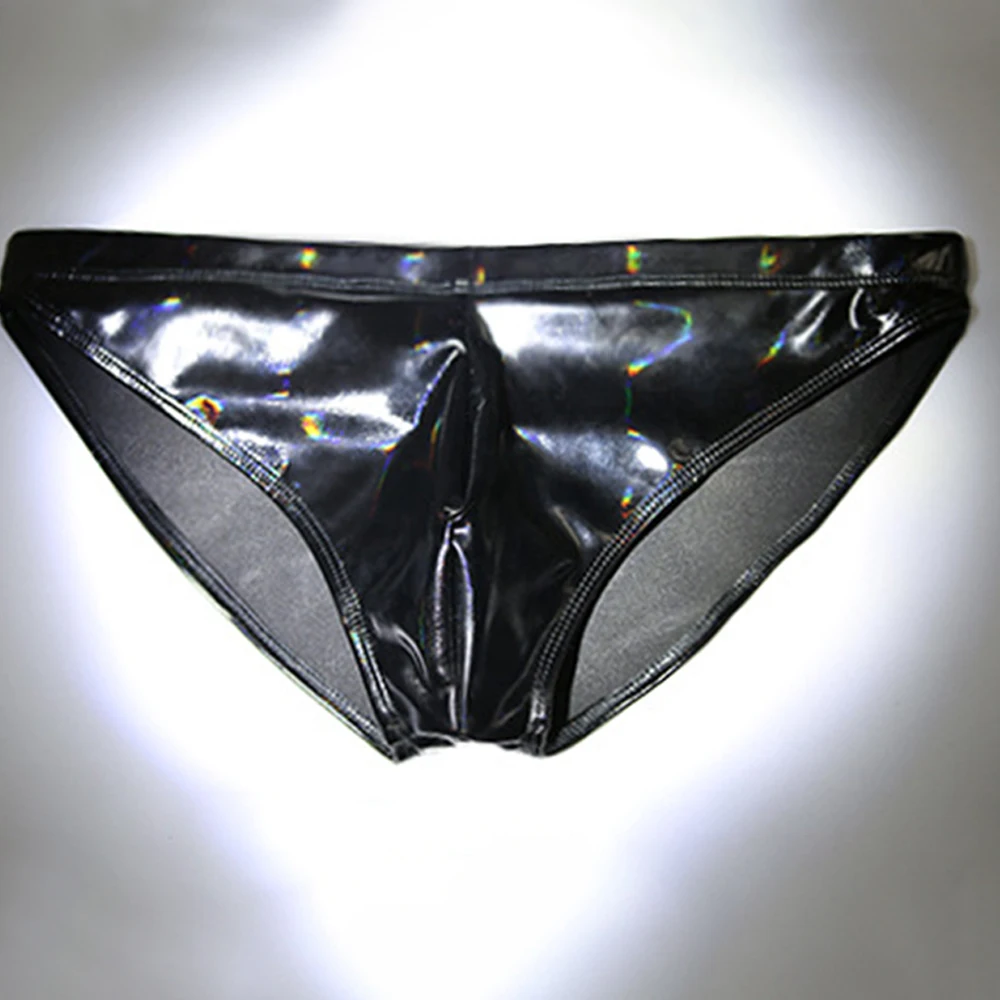 

Men Sexy Latex Leather Panties Glossy Bulge Pouch Underwear Shiny Underwear Tight Stretch Briefs Nightclub Underpants