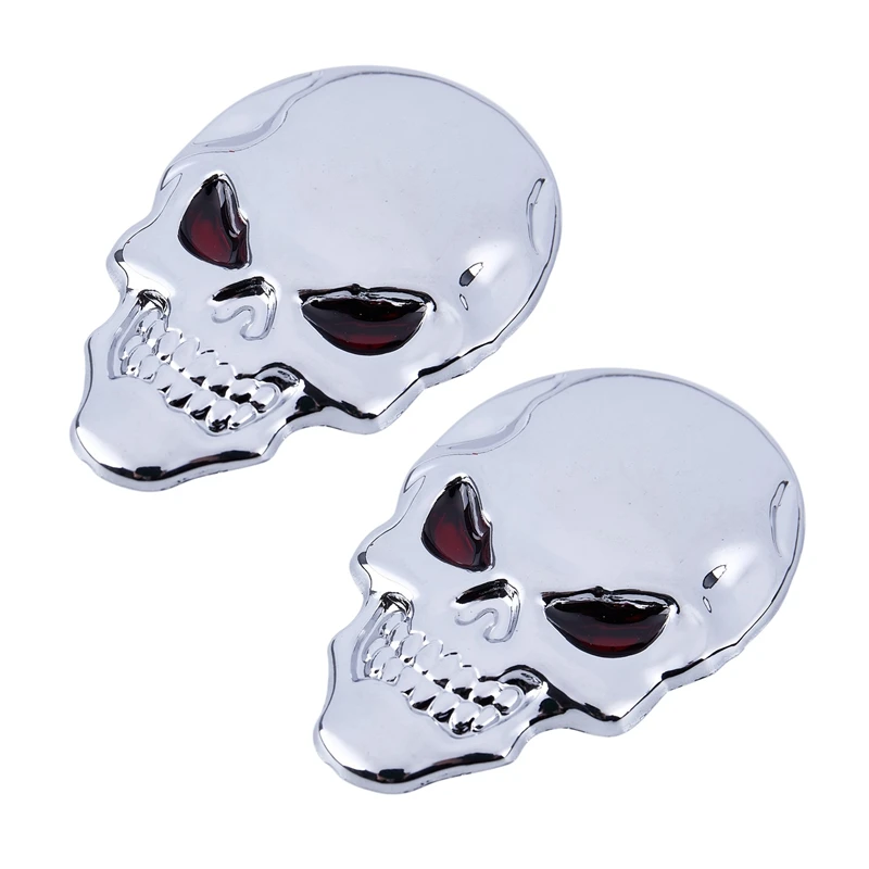 

2X Metal 3D Skull Bone Shape Car Exterior Sticker Decorative Silver Tone