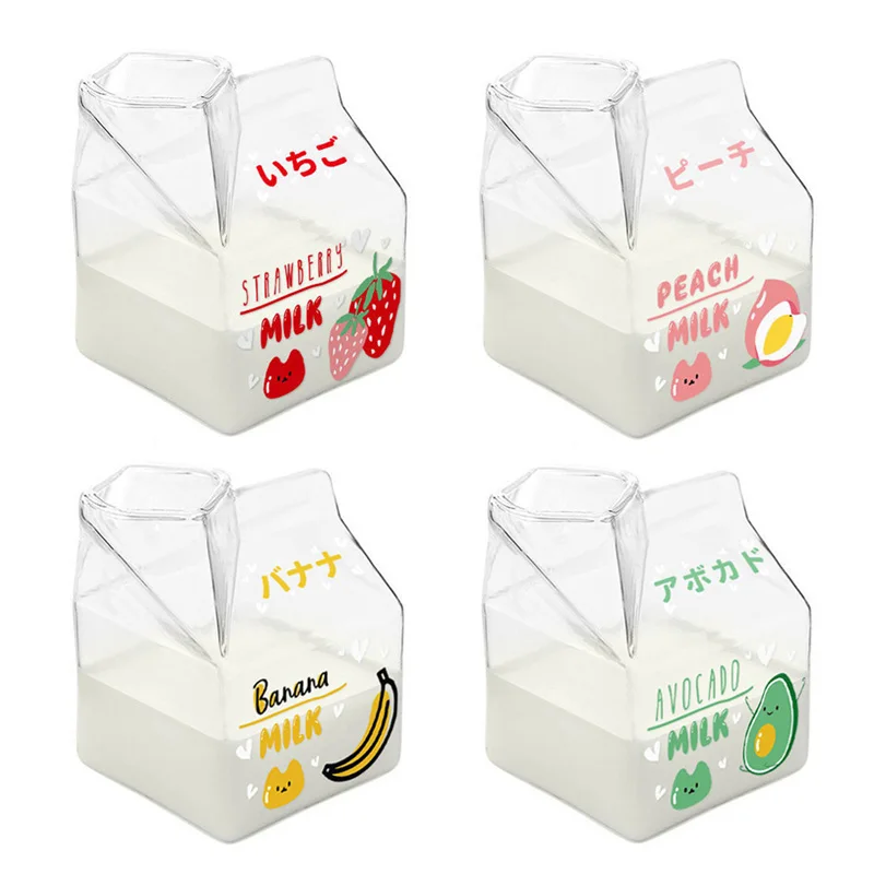 Hot Half-Pint Milk Carton Cups Glass Milk Cups Creative Personalized Home Breakfast Juice Coffee Cups Unique Design Netflix Cups