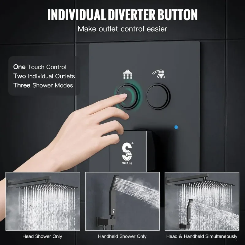 Душевая система с кнопкой настенный монтаж роскошная 10-дюймовая насадка для