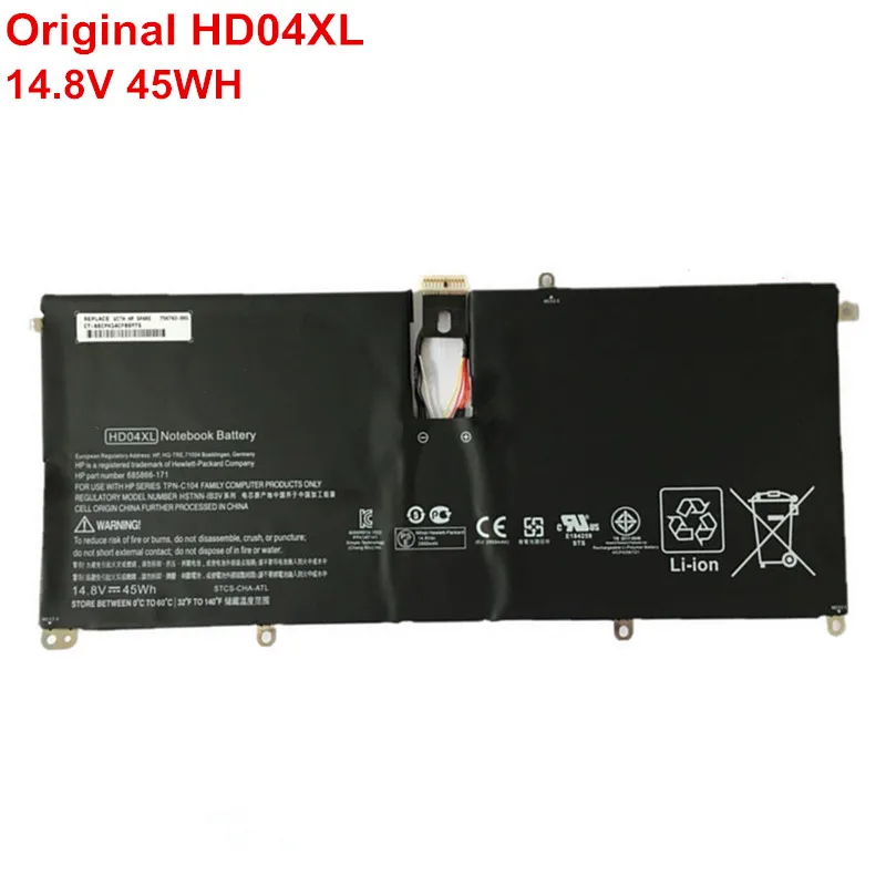 

New HD04XL 45Wh 14.8V Laptop Battery for HP Envy Spectre XT 13-2120tu HSTNN-IB3V TPN-C104 685989-001 685866-171 Original