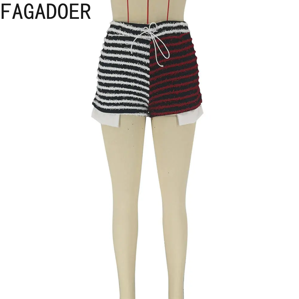 FAGADOER Casual Striped Patchwork High Waisted Shorts Women Drawstring Shorts Fashion Y2K Matching Clothing Summer Solid Bottoms