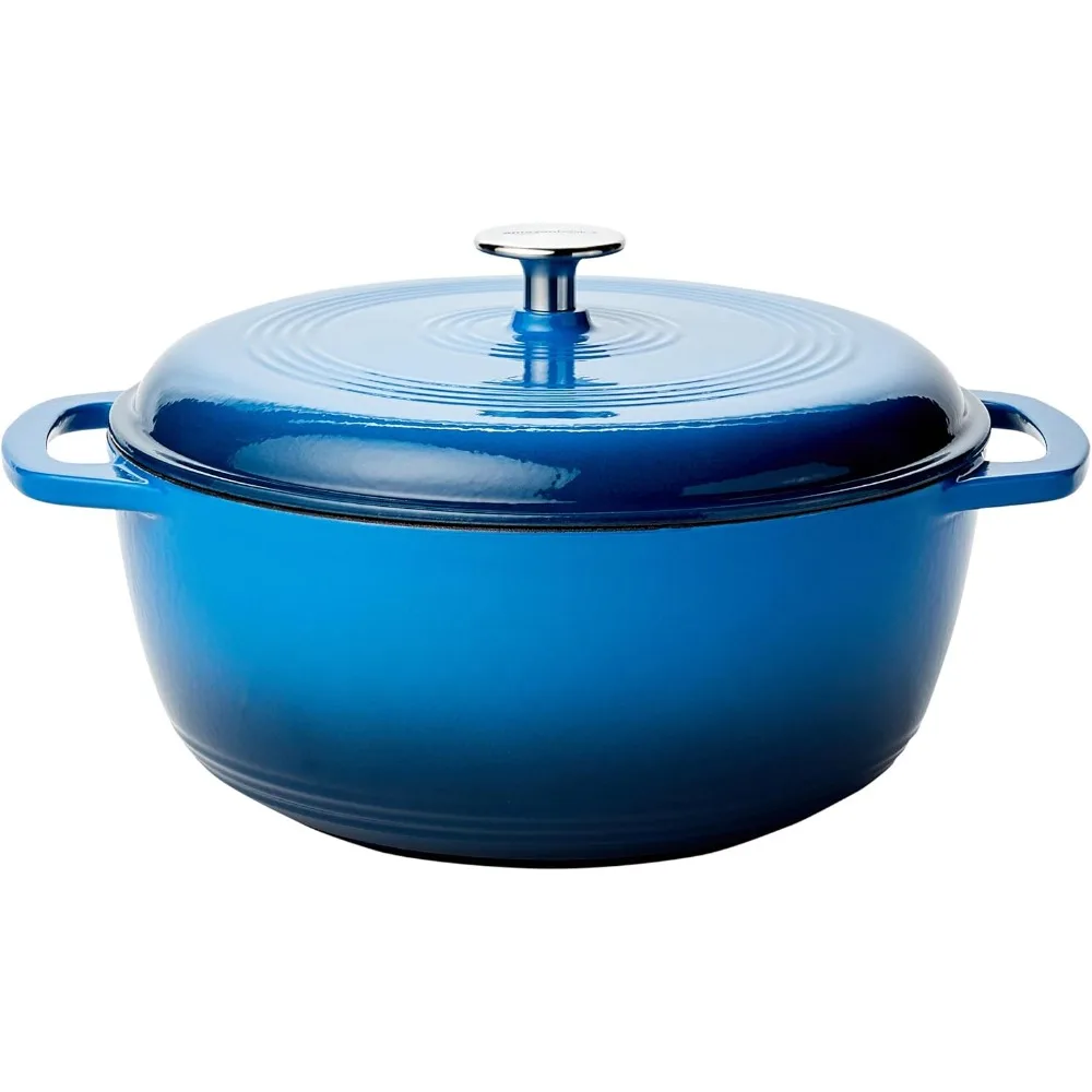

Dutch pot enamel cast iron clad round dutch oven, 6 quarts, blue
