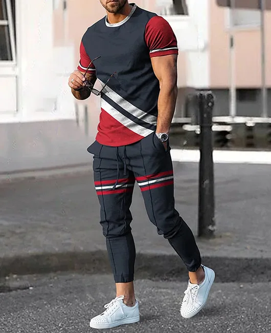 2023 Men's Trousers Tracksuit 2 Piece Set Fashion Sportswear Summer Streetwear Short Sleeve T Shirt+Long Pants Male Clothing