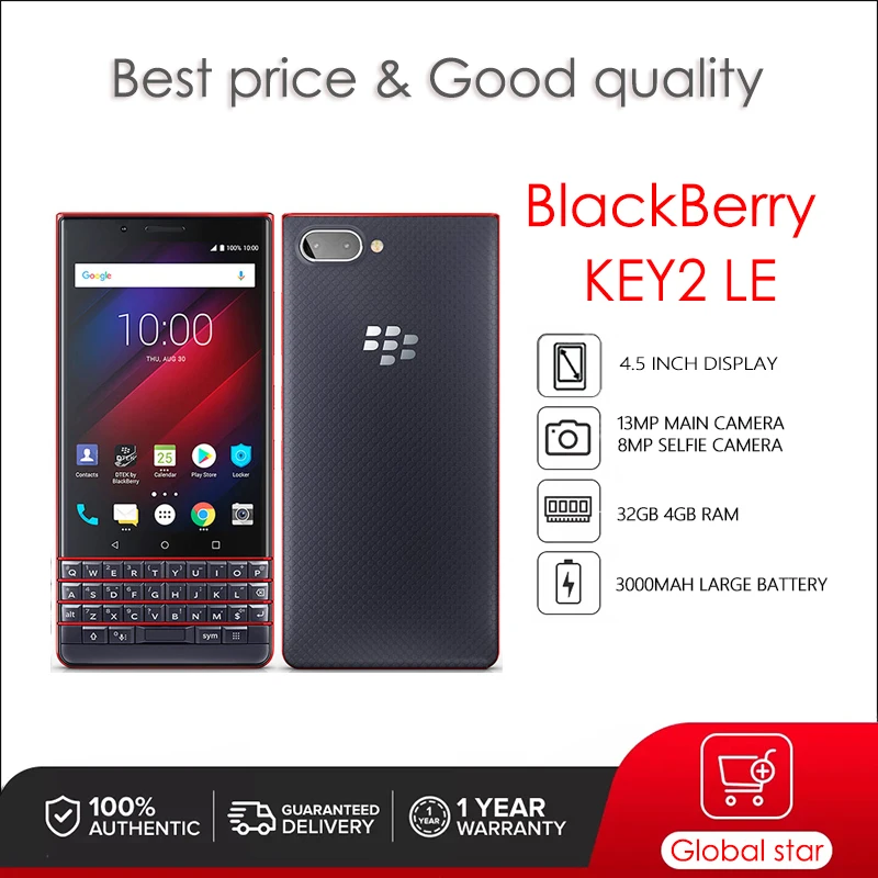 

BlackBerry KEY2 LE BB100-5 Dual Sim card -Original Octa-core 13 MP 4.5" 3500 mAh 4GB RAM 64GB ROM 3G 4G LTE Cellphone