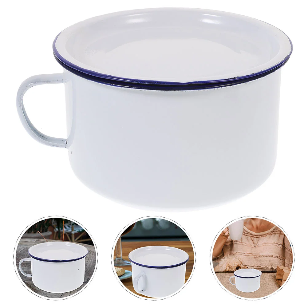 

2 Pcs Enamel Instant Noodle Bowl Insulated Food Containers Lids Retro Enameled Kitchenware Soup Tableware Bowls Large