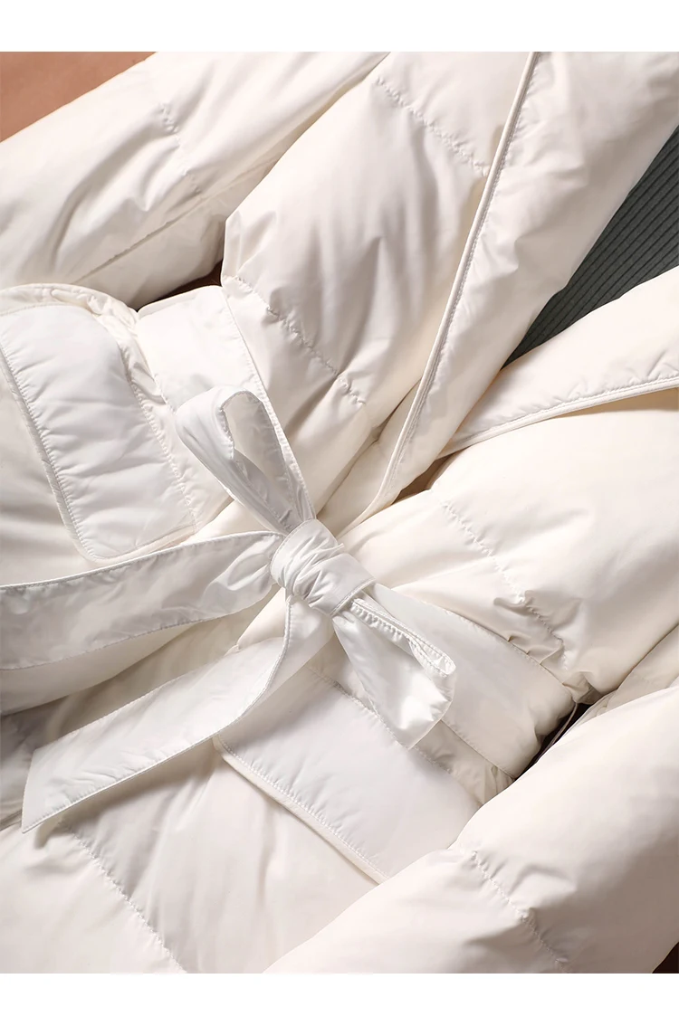 Fashion Design New Thin 90% White Duck Down Jackets Coat Luxury Winter Belt Slim Adjustable Waist Spliced Abrigos Mujer Invierno