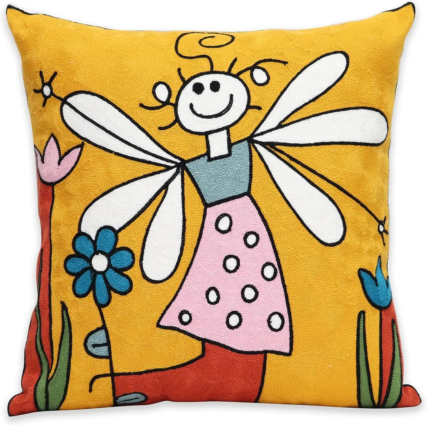 

1 Pcs Embroidered Decorative Throw Pillows Covers for Sofa Decor Cushion Cases 18 X 18 Inch (Bee Girl)
