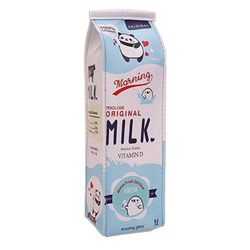 

Новый креативный карандаш с имитацией молока, 2 шт., искусственная кожа, милый пенал, канцелярский чехол для студентов, школьные принадлежности, синий цвет