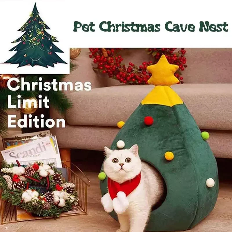 

2023NEW Christmas Tree Shape Puppy Bed House Soft Nest Tree Shape Pet Bed Kitten Winter Warm Bed Cave Tent Pet New Year Gift Na