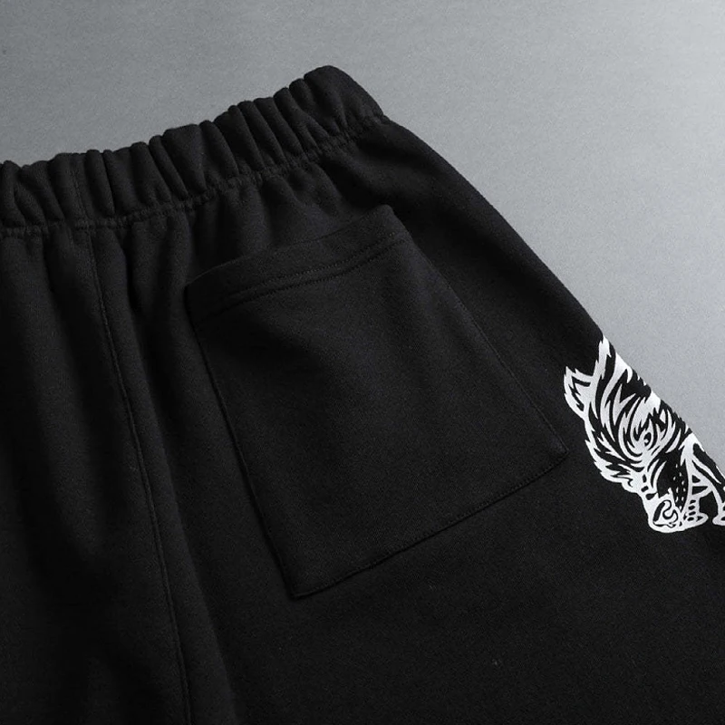 Брюки мужские летние с принтом головы волка хлопковые повседневные штаны пятью