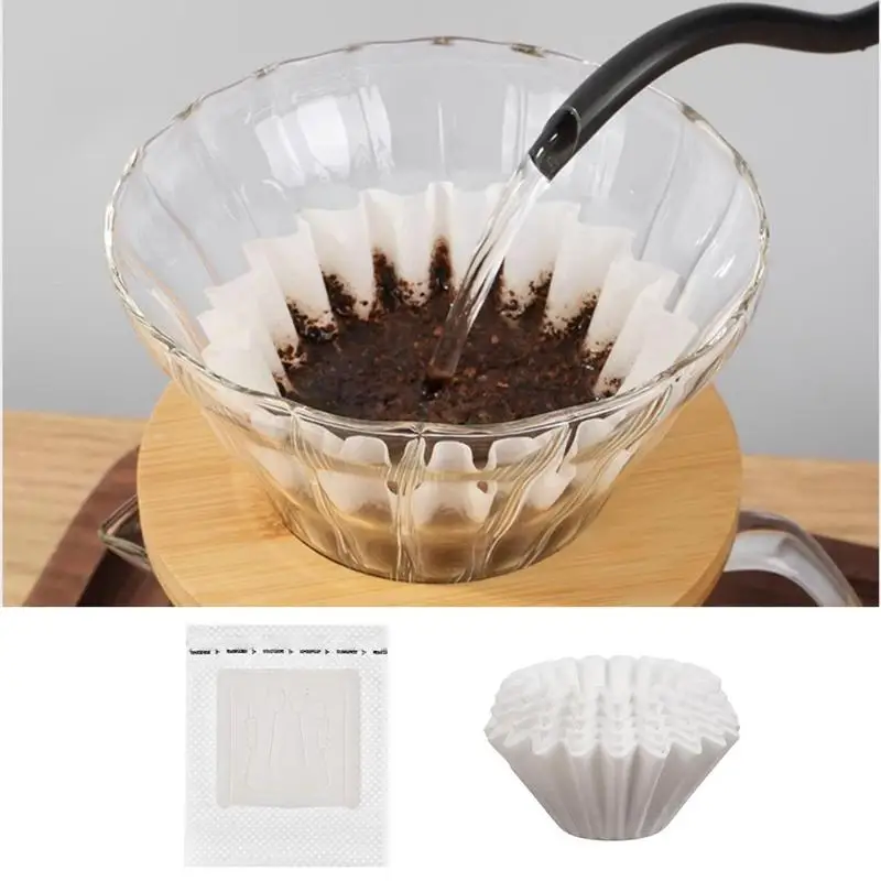 

Coffee Filter Holder 50Pcs White Coffee Filters Serving Paper For Coffee Machine Unbleached Pour Over Coffees Dripper Paper Bowl