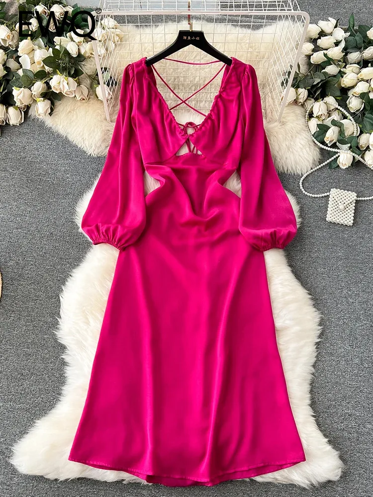 

EWQ Sweet Style Women's Dress Satin Hollow Out Backless Bandage High Waist A-line Vestidos Winter Spring 2024 New 27SN5012