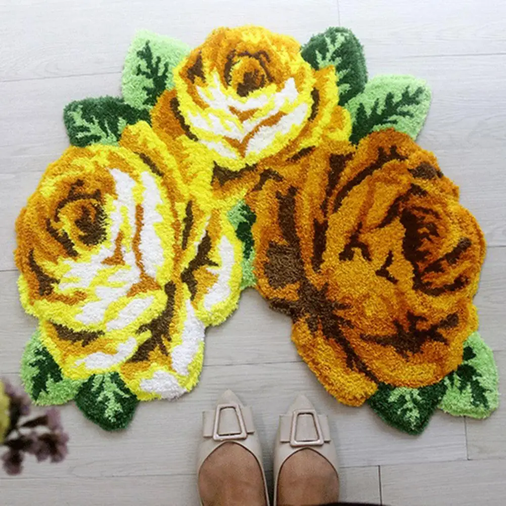 

Useful Floor Carpet Polyester Area Rug Strong Water Absorption Decorative Dining Room Chair Stool Rose Flower Floor Mat
