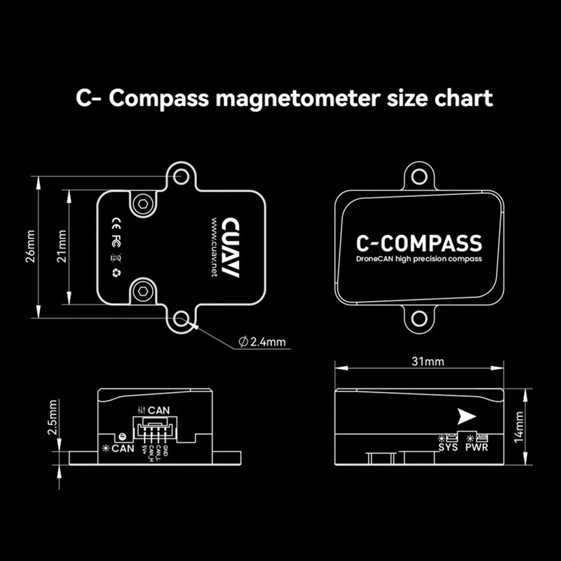 Магнитометр для CUAV LISI C-COMPASS высокоточный магнитометр RM3100 компас PX4/APM защита от