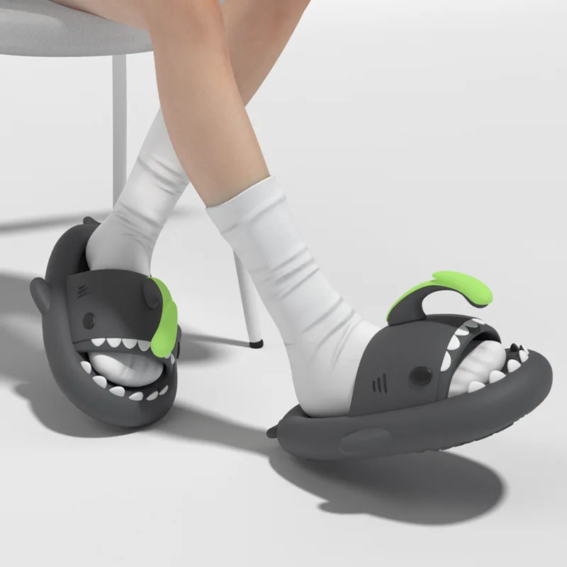 Cartoon Shark Platform Slippers For Women Man Lantern Fish Batrhoom Pool Slides EVA Quality Summer Sandals Couples Beach Shoes