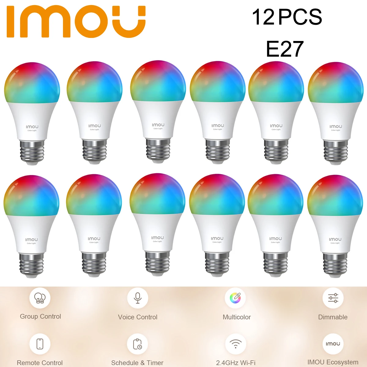 

IMOU 12 PCS Smart Light Bulb B5 RGBW Lamp Work with Alexa Timer Function color Bulb Colorful Changing Bulb