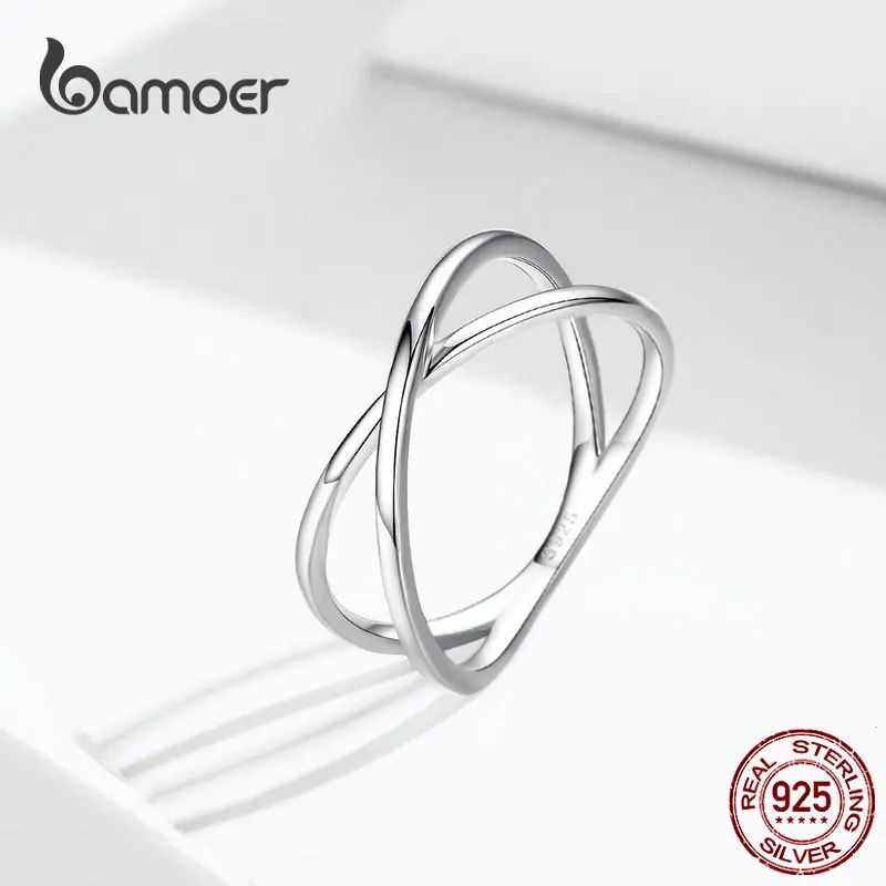 Женское Двухслойное кольцо Bamoer модное простое из стерлингового серебра 925 пробы