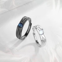 couple ring black and white moonstone ring trend men and women open ring retro moonstone couple ring hot