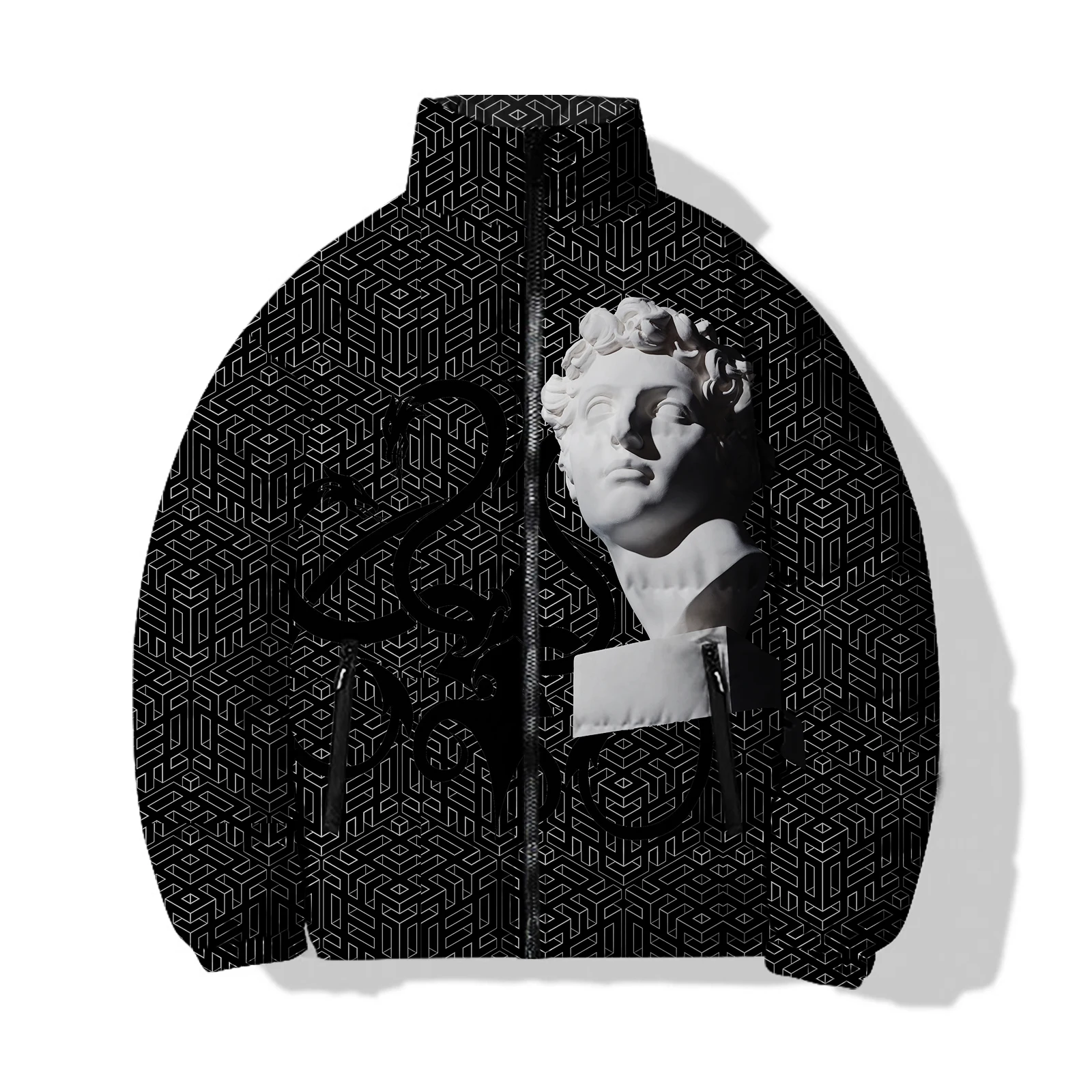 Мужская одежда в темном стиле парка со скульптурой 2024 зимняя мужская с розами