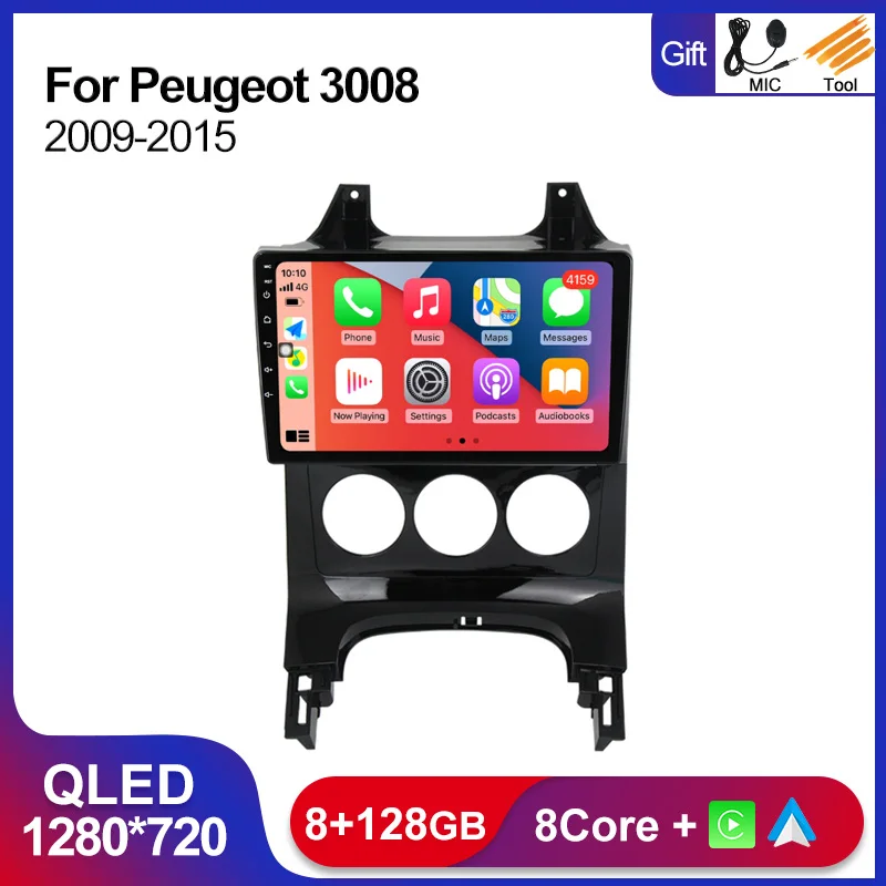 

Автомагнитола QLED, мультимедийный плеер для Peugeot 3008 2009-2015, 2Din, Android 11, 8 + 128G, Wi-Fi, BT, RDS
