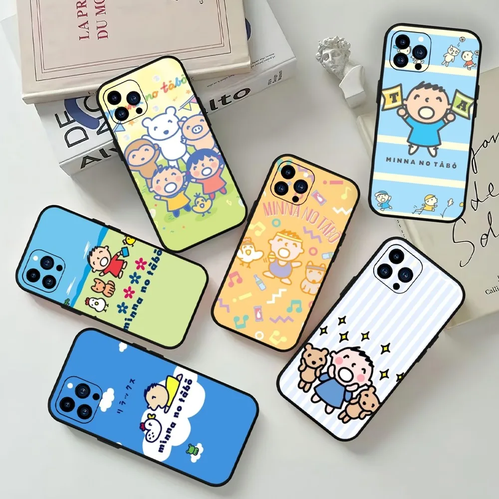 Чехол для телефона Miniso Cartoon Minna No Tabo iPhone Mini 11 12 13 14 15 Pro XS Max X Plus SE XR Black Soft Shell