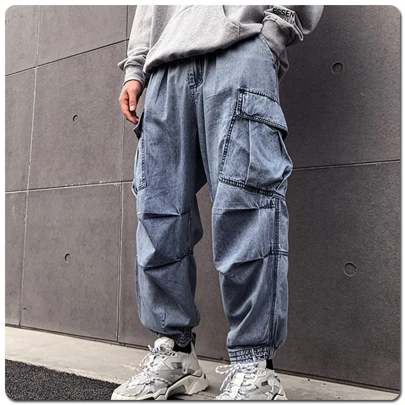Kenntrice 2022 Men's Denim Pants Spring Hip Hop Jeans Wide Casual Fashion Autumn Pockets Streetwear Male Baggy Trousers For Man