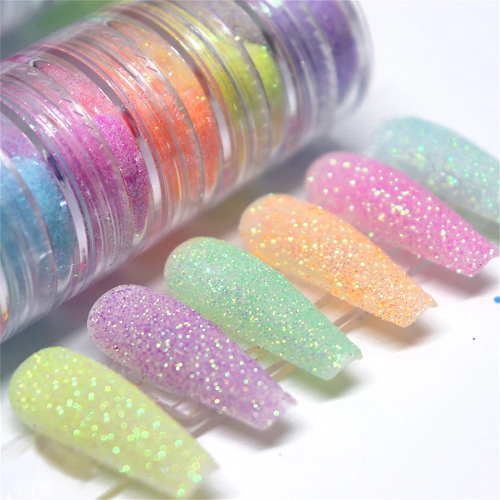 Wholesale 6 Colors Set Candy Sweater Effect Nail Glitter Sparkly Sugar Dust Powder Chrome Pigment For Manicure Nail Decorations