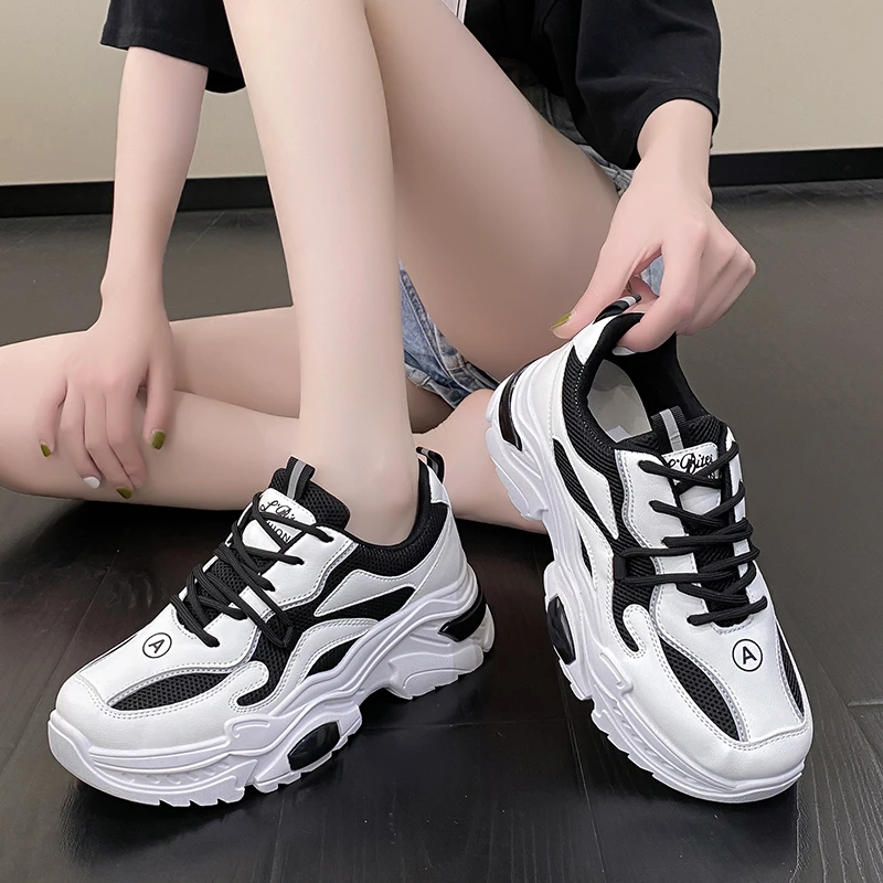 

Кроссовки женские сетчатые на шнуровке, дышащие, повседневная спортивная обувь на платформе, удобные беговые туфли, лето 2023