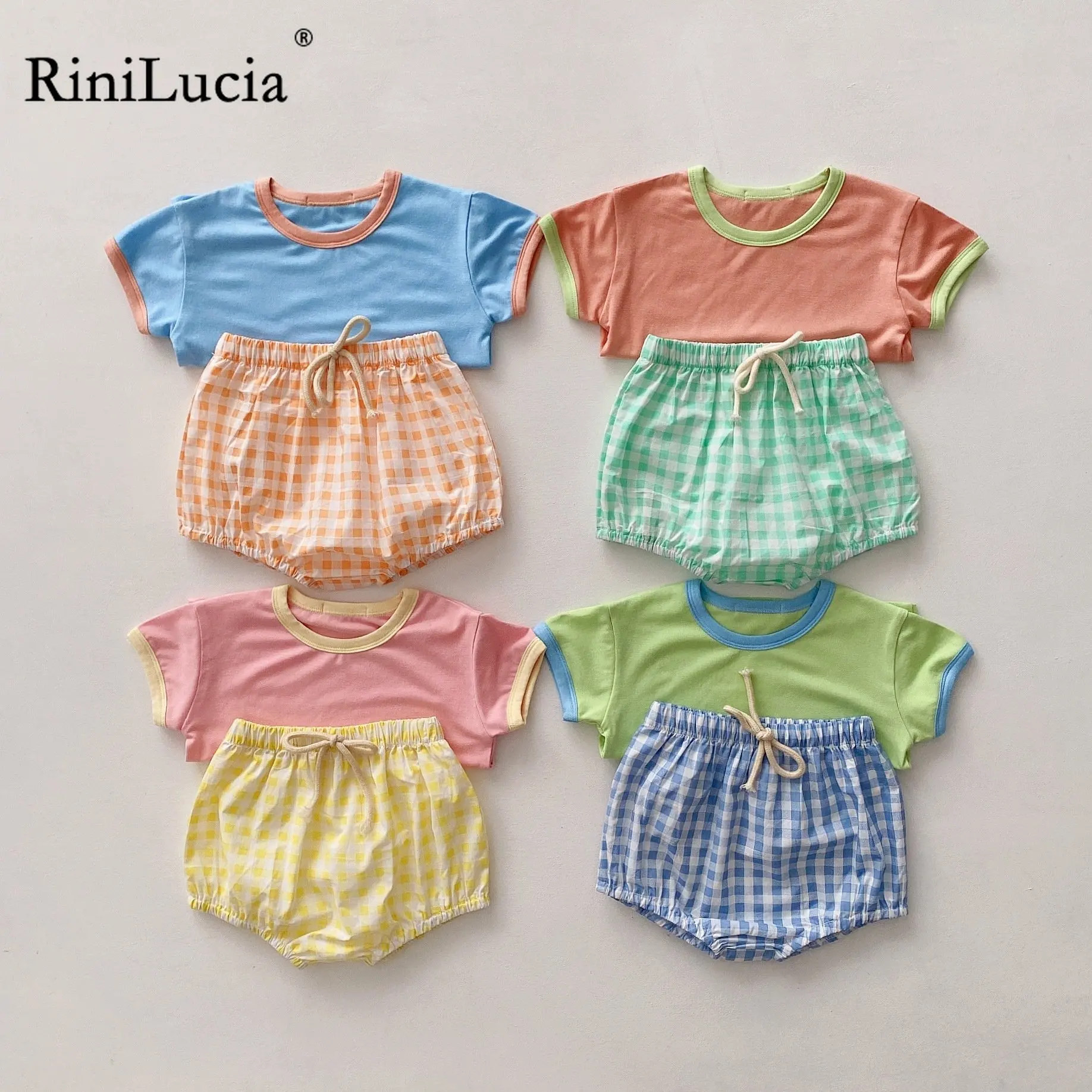 

2 шт., Детские хлопковые топы с коротким рукавом и шорты