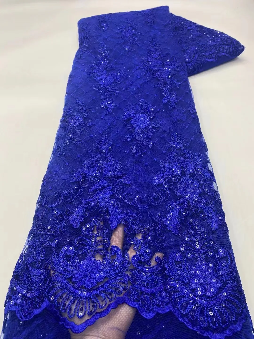 

New French Tulle Lace Fabric 5 Yards 2022 High Quality Nigerian Wedding Luxury Sequins Embroidery African Lace Fabric