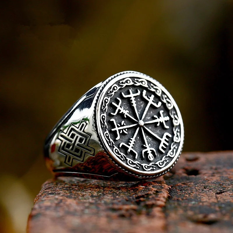 

Norse Vikings Compass Stainless Steel Men Rings Punk Simple Vintage Trendy for Boyfriend Jewelry Creativity Gift Wholesale