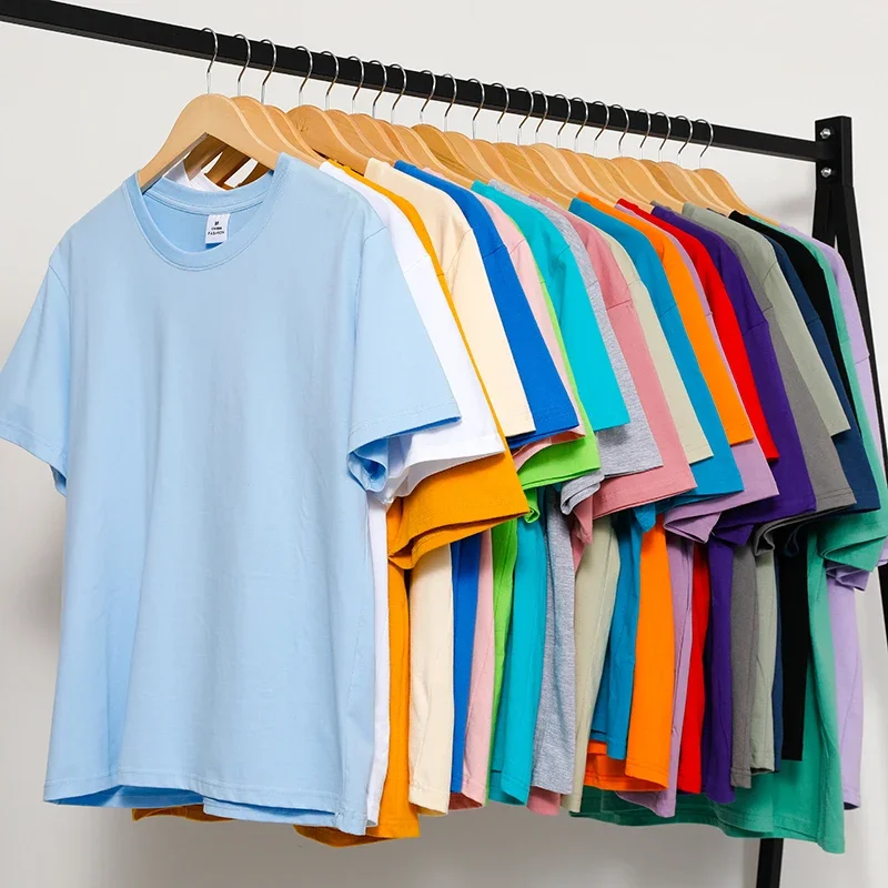 Фото YASUGUOJI Casual Solid Color Summer Cotton Tee Shirts for Men Loose Oversized Short Sleeve T-shirt Men Men's Bodybuilding Tops №1