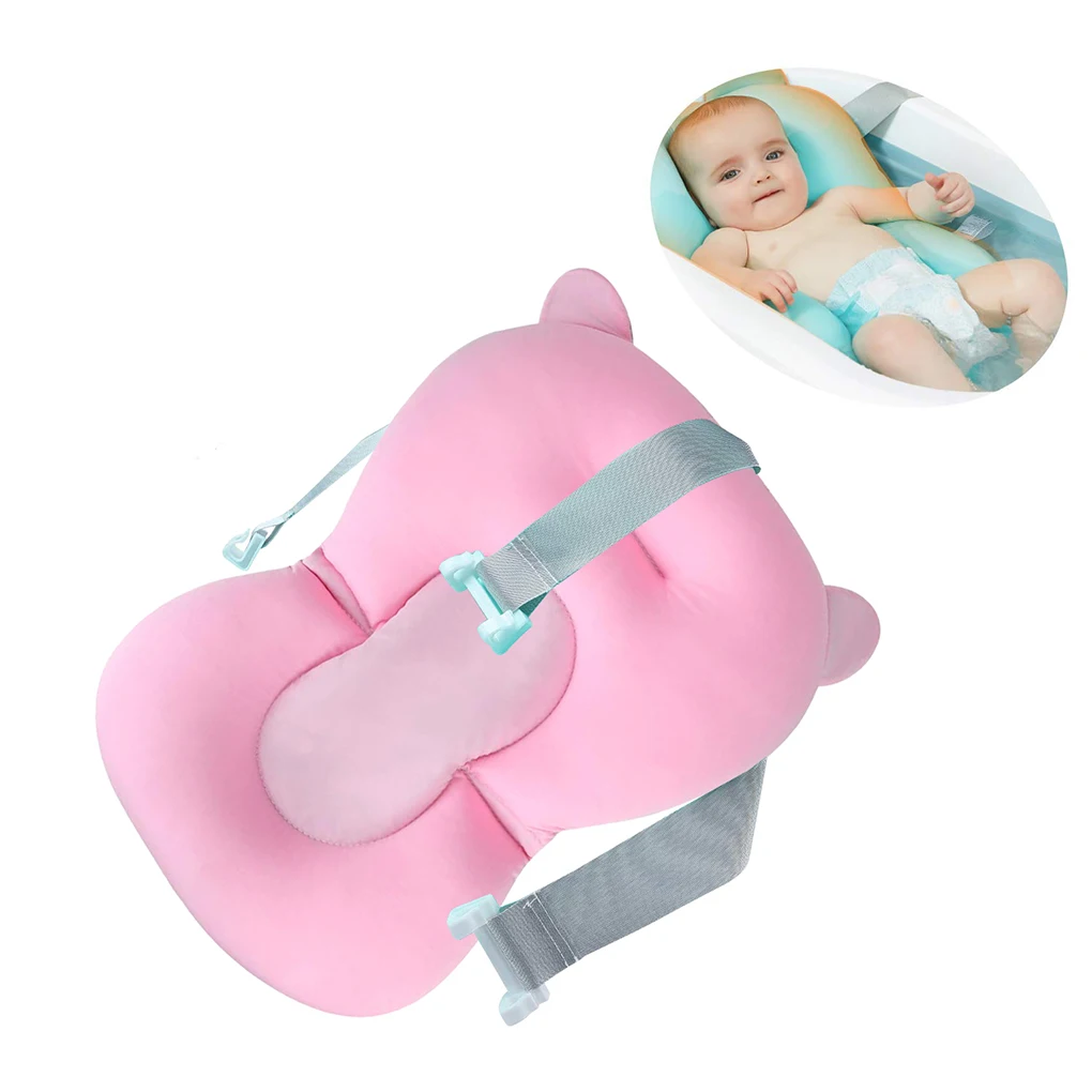 

Baby Bathing Seat Non-slip Nursing Security Bathtub Support Mat Netting Travel Comfort Toddler Cushion Pad with Straps